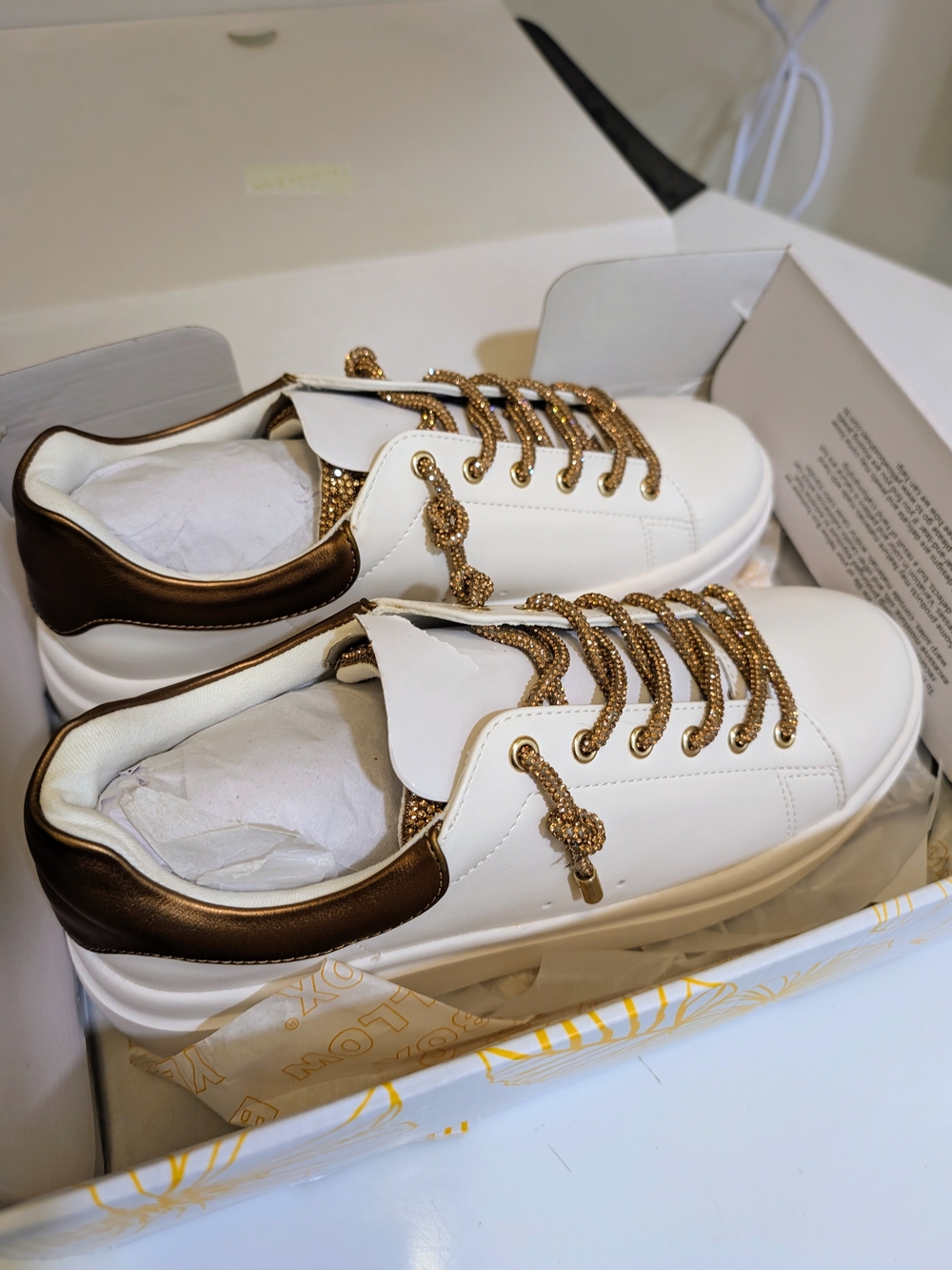Yellowbox White And Bronze Sneakers With Glitter Laces Size 9